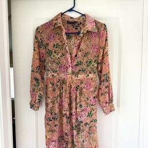 HEMANT & NANDITA Pink Floral Long Sleeve Dress